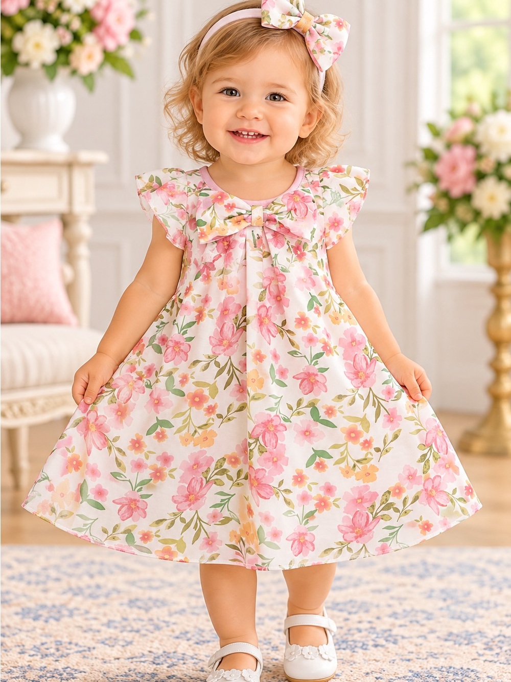 Just Lizzy Girls 24M Floral Dress Onesie Headband 3pc Set NWT